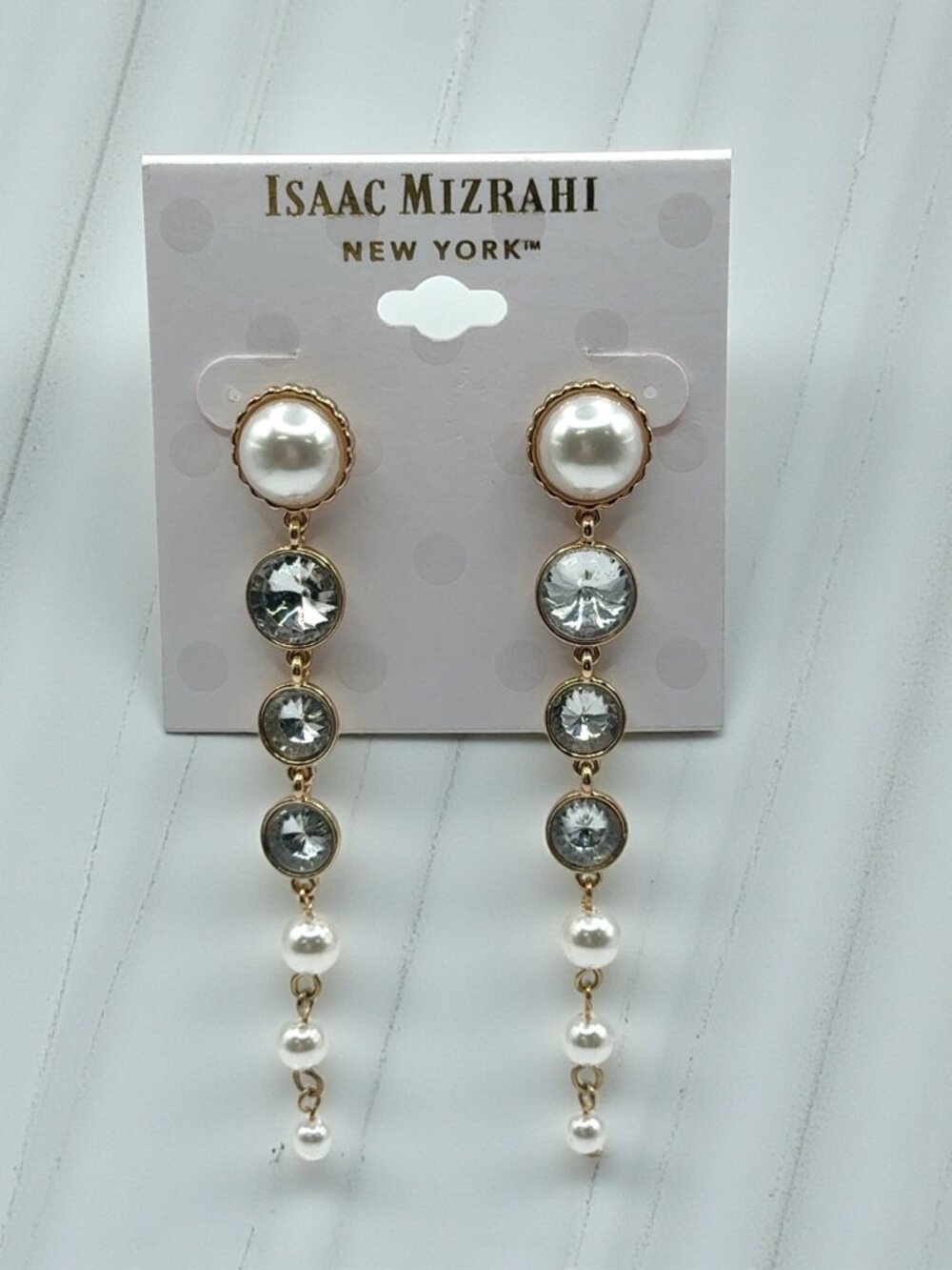 Isaac Mizrahi Faux Pearl and Rhinestone Dangle Earrings
